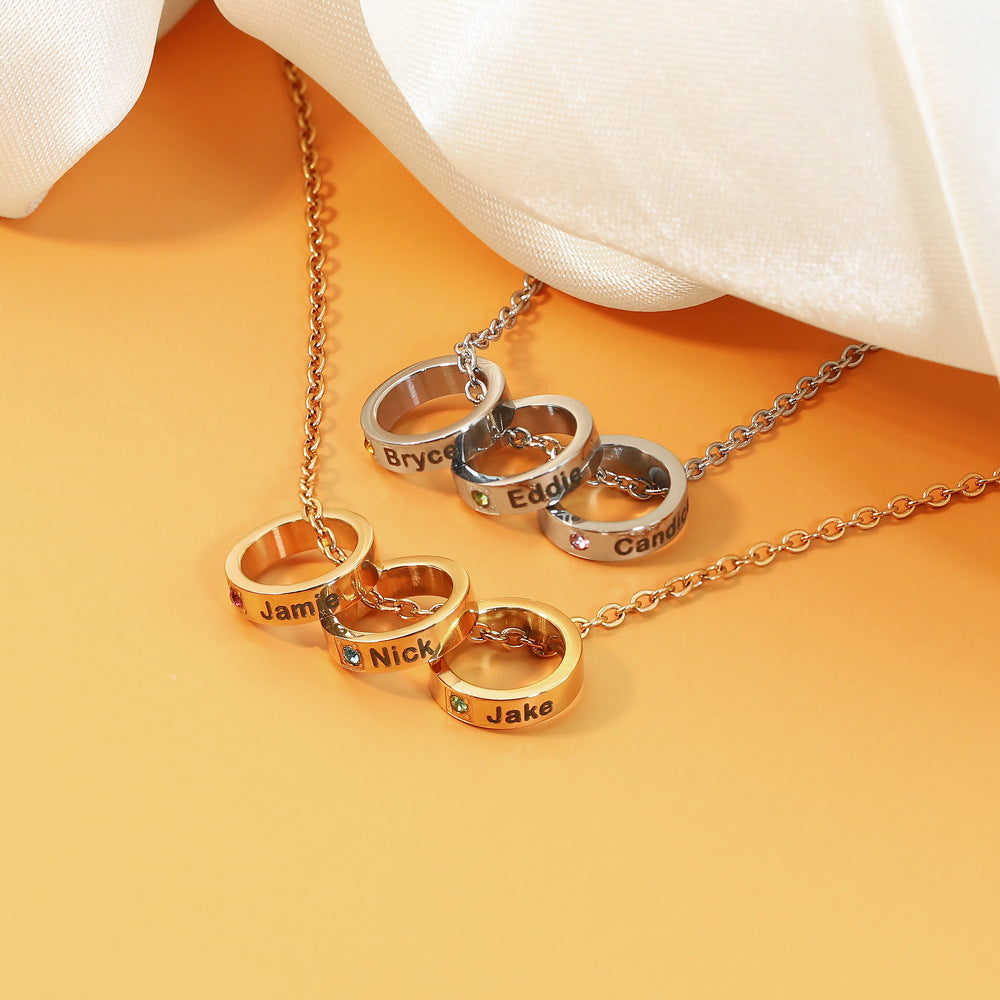 European and American new stainless steel ring lettering temperament titanium steel necklace 12 colors birthstone personality beaded clavicle chain