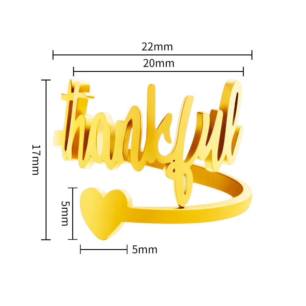 European and American Thanksgiving Day gifts, thankful rings, women's fashion and versatile, personalized cut letter hand ornaments