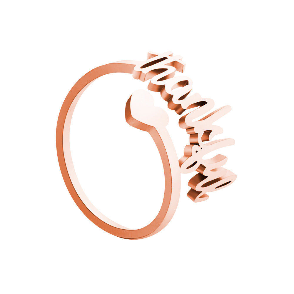 European and American Thanksgiving Day gifts, thankful rings, women's fashion and versatile, personalized cut letter hand ornaments