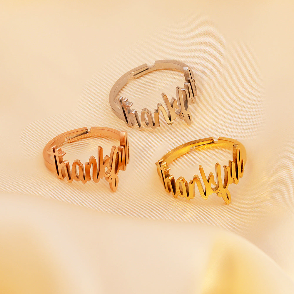 European and American Thanksgiving Day gifts, thankful rings, women's fashion and versatile, personalized cut letter hand ornaments