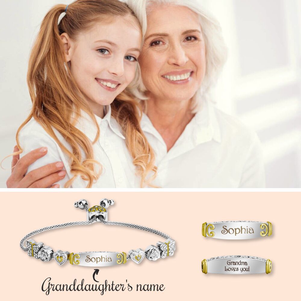 peach heart butterfly pendant fashion personality DIY engraved name beaded granddaughter bracelet