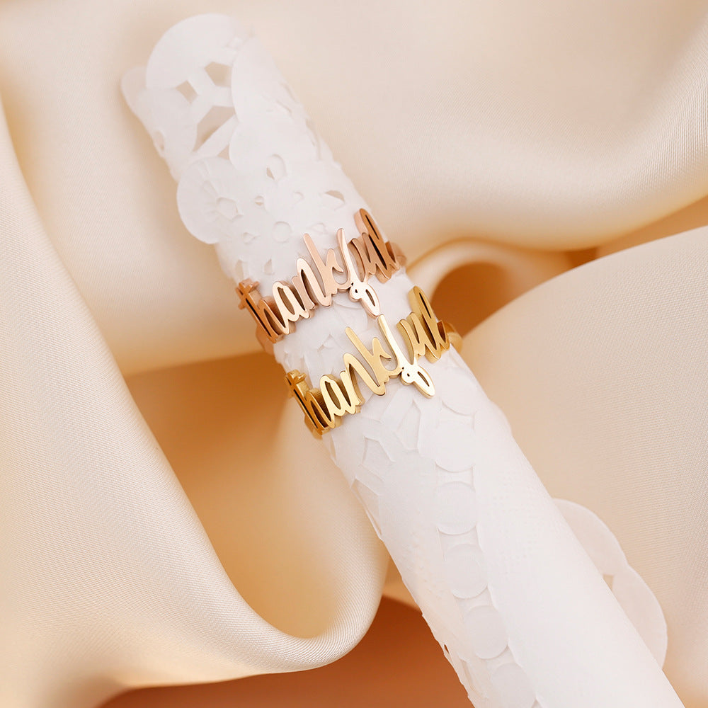 European and American Thanksgiving Day gifts, thankful rings, women's fashion and versatile, personalized cut letter hand ornaments