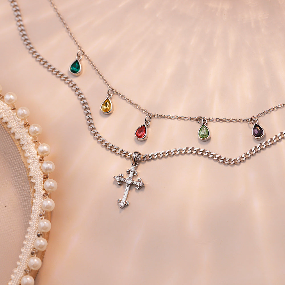 luxury niche clavicle chain pendant color diamond double chain women's sweet and spicy necklace spot