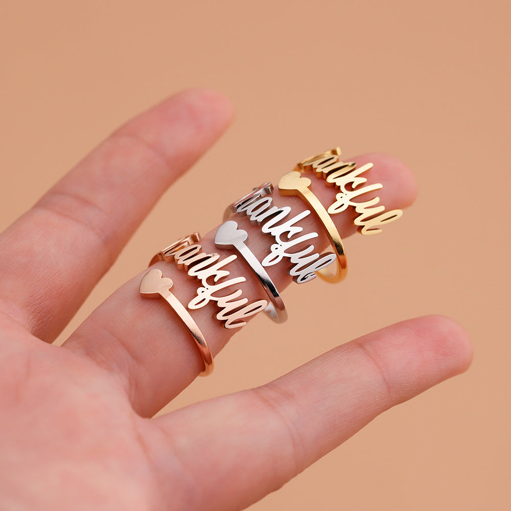 European and American Thanksgiving Day gifts, thankful rings, women's fashion and versatile, personalized cut letter hand ornaments