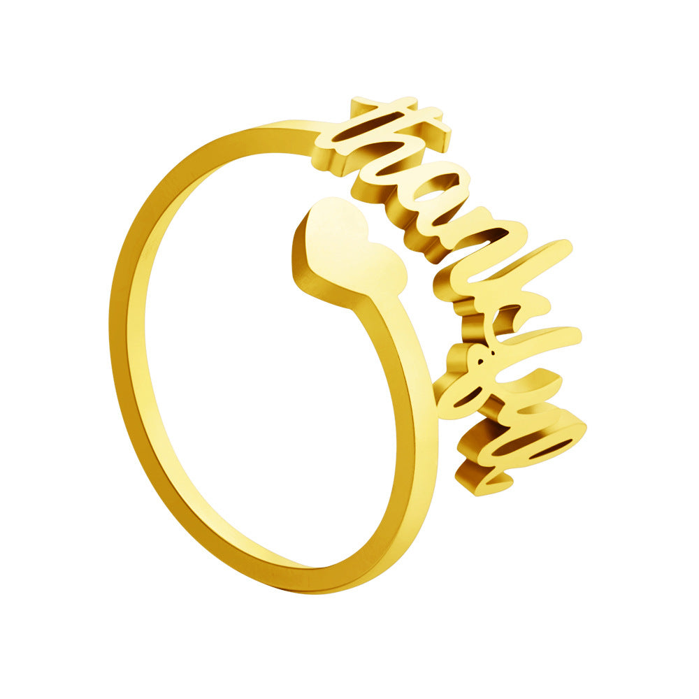 European and American Thanksgiving Day gifts, thankful rings, women's fashion and versatile, personalized cut letter hand ornaments