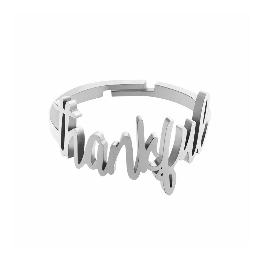 European and American Thanksgiving Day gifts, thankful rings, women's fashion and versatile, personalized cut letter hand ornaments