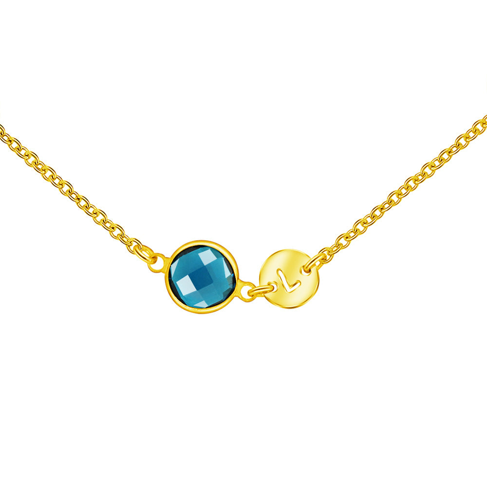 new European and American 12-color birthstone necklace women's fashion stitching 26 letter name jewelry colored diamond clavicle chain