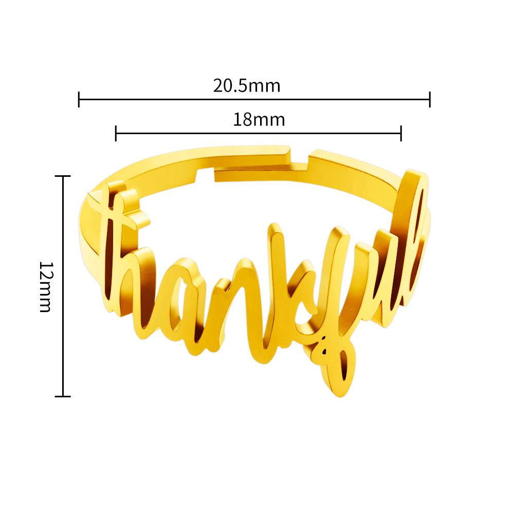 European and American Thanksgiving Day gifts, thankful rings, women's fashion and versatile, personalized cut letter hand ornaments