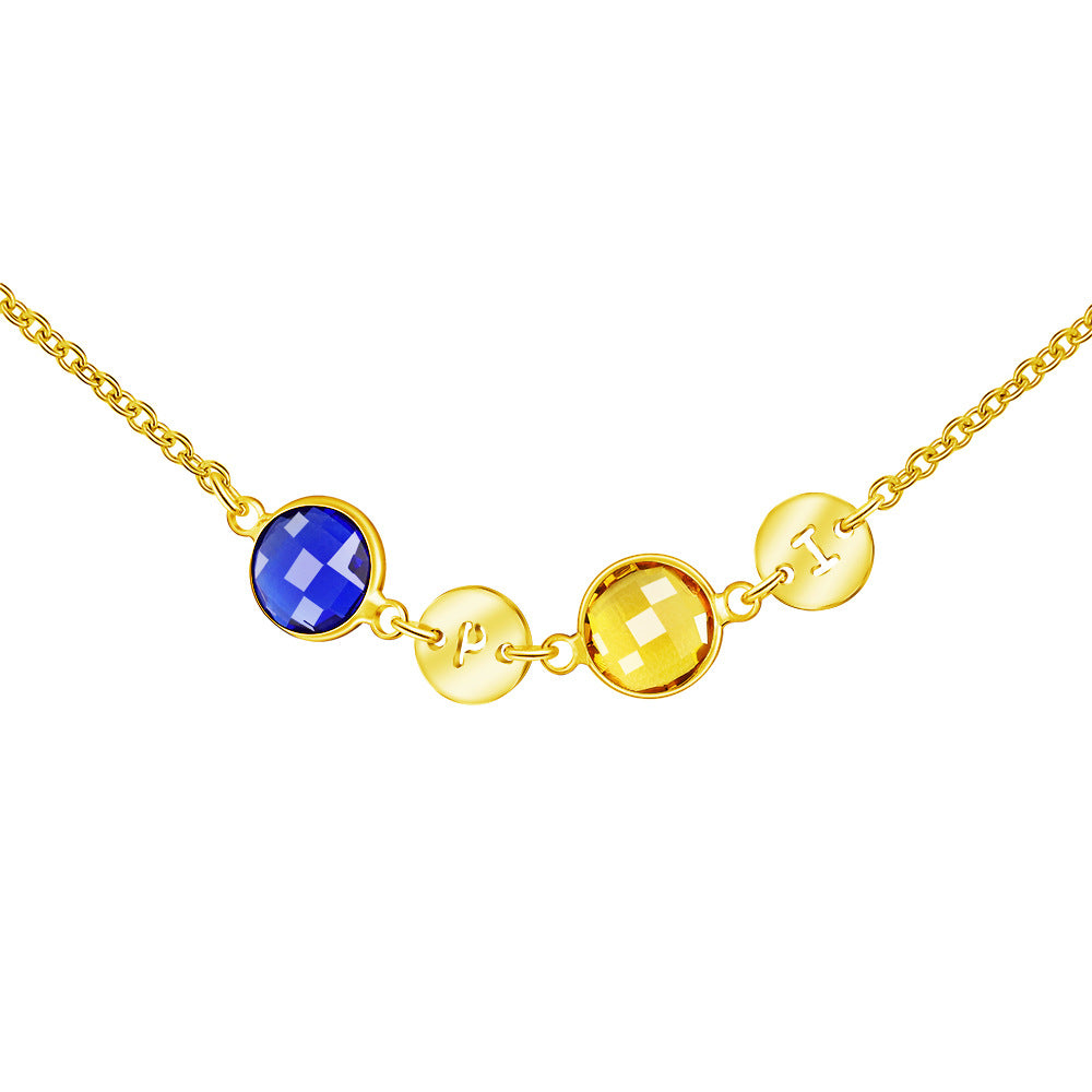new European and American 12-color birthstone necklace women's fashion stitching 26 letter name jewelry colored diamond clavicle chain