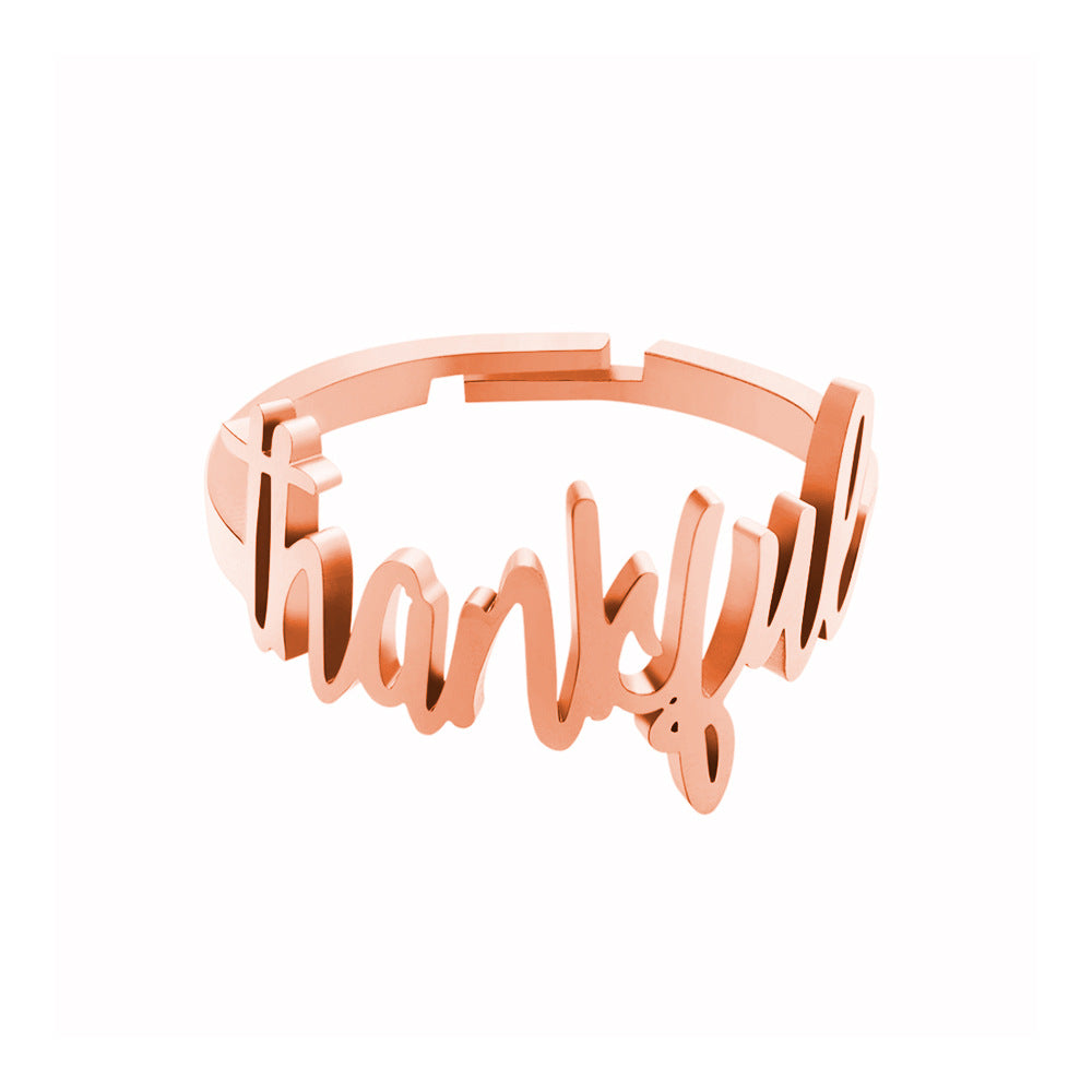 European and American Thanksgiving Day gifts, thankful rings, women's fashion and versatile, personalized cut letter hand ornaments