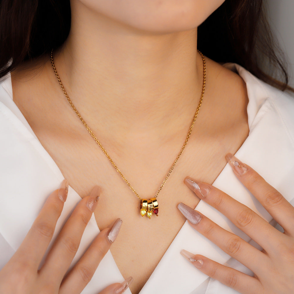 New Product MOM Peach Heart Diamond Lettering Ring Necklace Gift Jewelry Personality DIY Lettering Clavicle Chain Woman