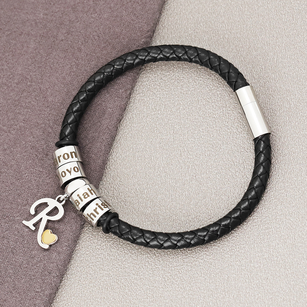 Buddhist beads European and American fashion literary personality leather engraved beads bracelet small accessories 26 letter bracelet