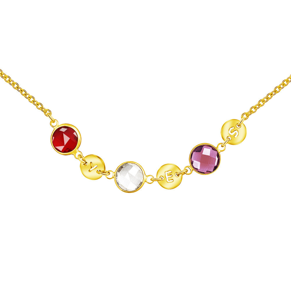 new European and American 12-color birthstone necklace women's fashion stitching 26 letter name jewelry colored diamond clavicle chain
