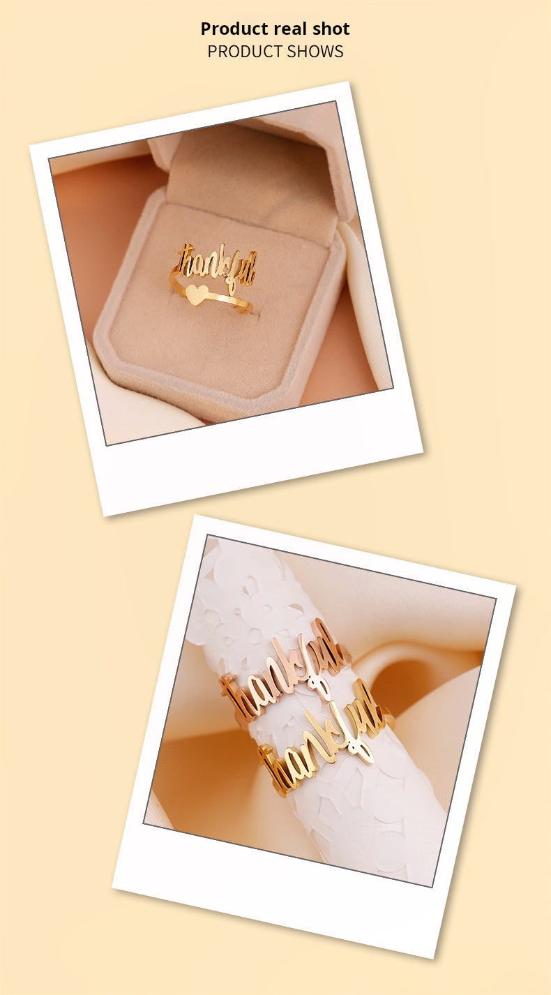 European and American Thanksgiving Day gifts, thankful rings, women's fashion and versatile, personalized cut letter hand ornaments