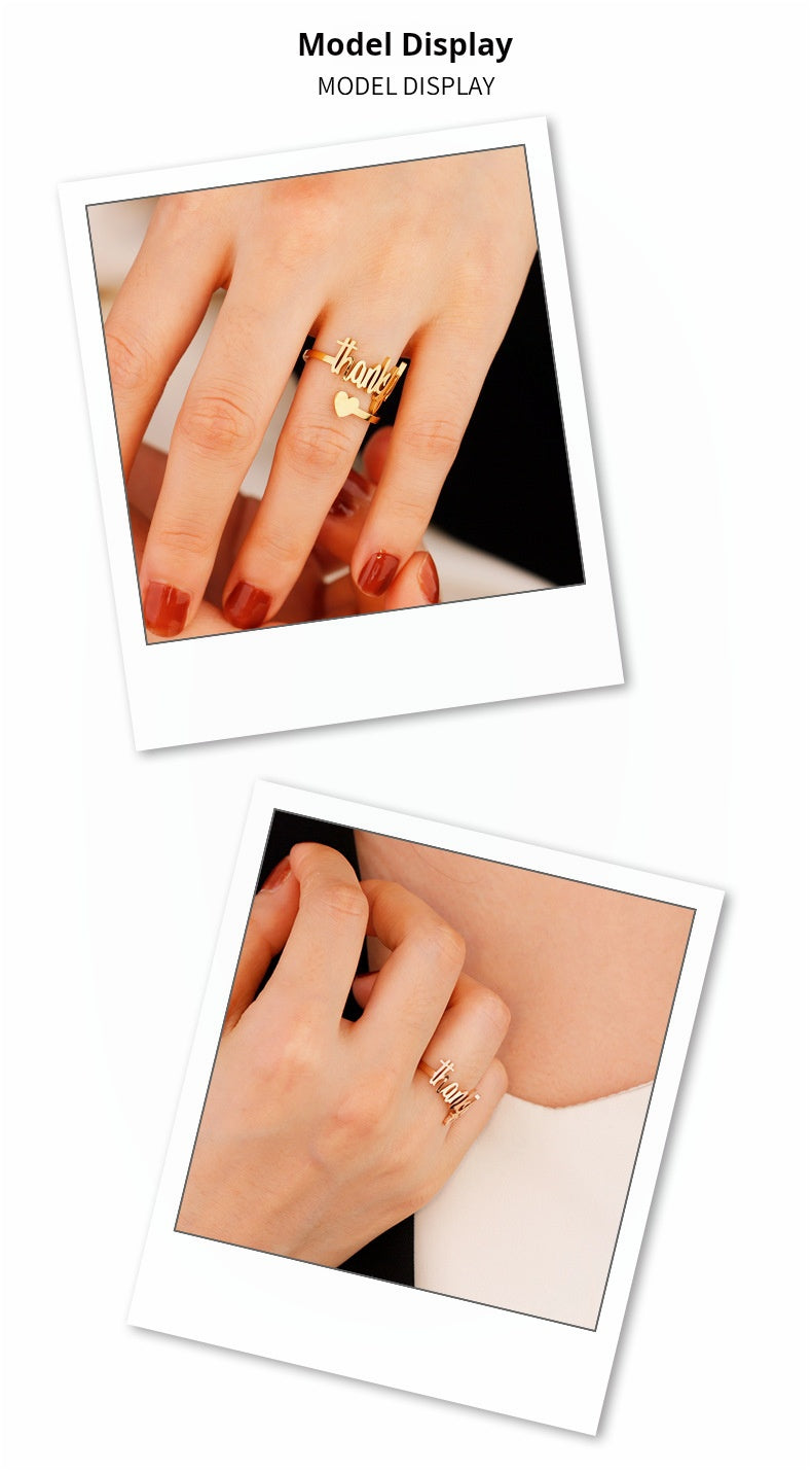 European and American Thanksgiving Day gifts, thankful rings, women's fashion and versatile, personalized cut letter hand ornaments