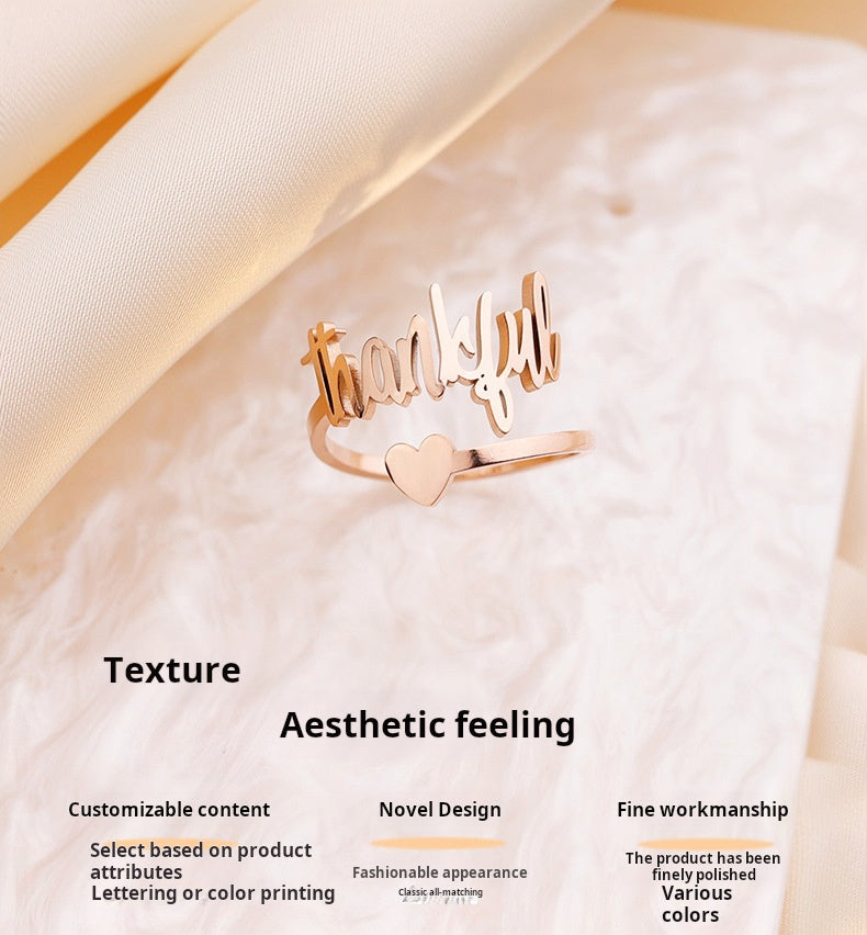 European and American Thanksgiving Day gifts, thankful rings, women's fashion and versatile, personalized cut letter hand ornaments