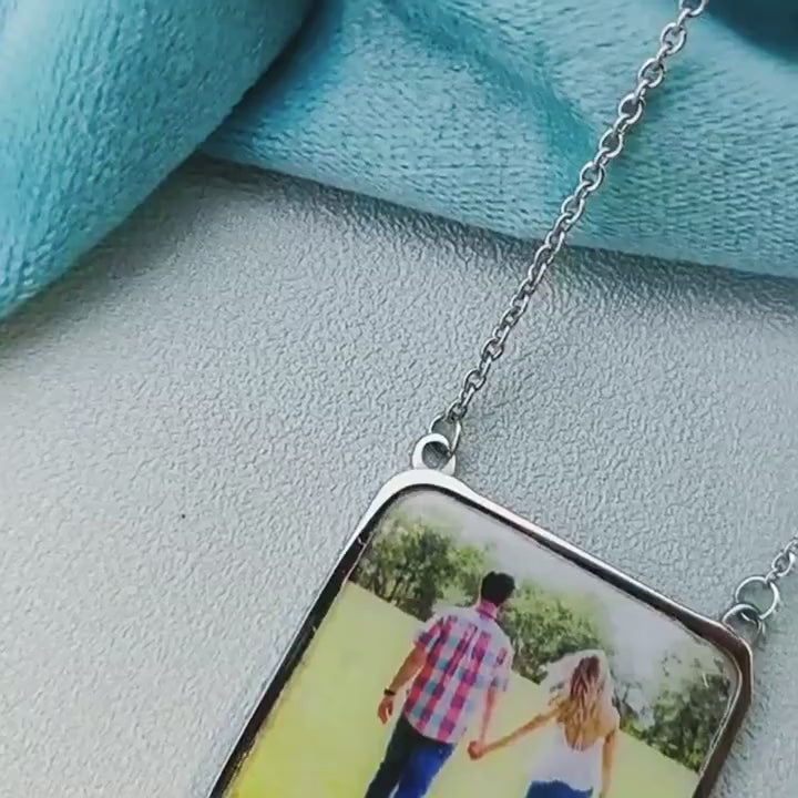 Father's Day European and American Personality Square Photo Frame Lettering Titanium Steel Necklace DIY Photo Pendant Parent-Child Gift Jewelry