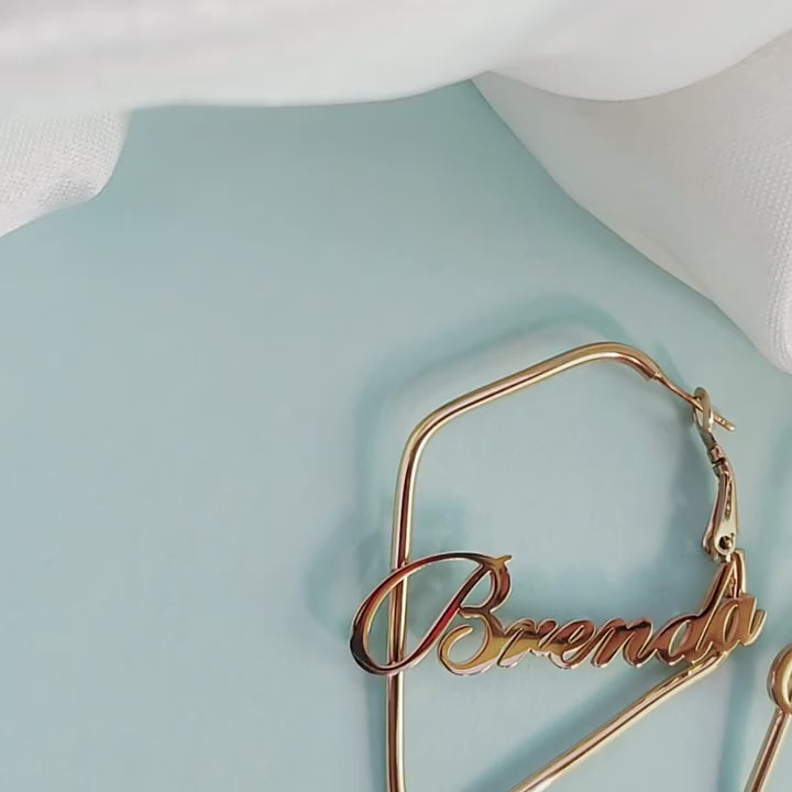 New creative irregular square English name Brenda earrings female titanium temperament stud earrings