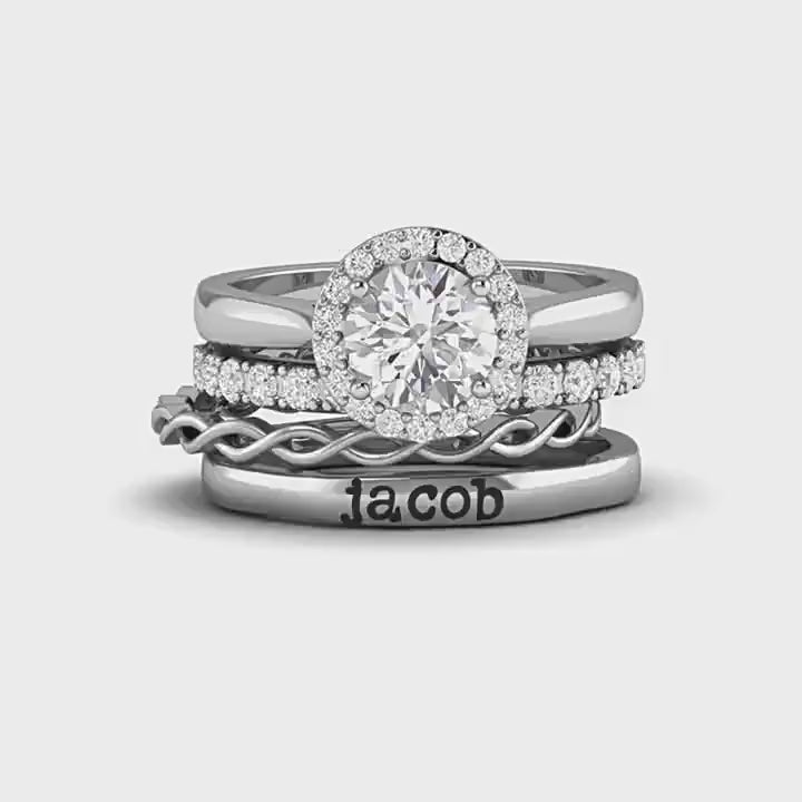 European and American  hot selling Valentine's Day combination zircon stacking ring ring fashion commuting trend multi-element personalized carving