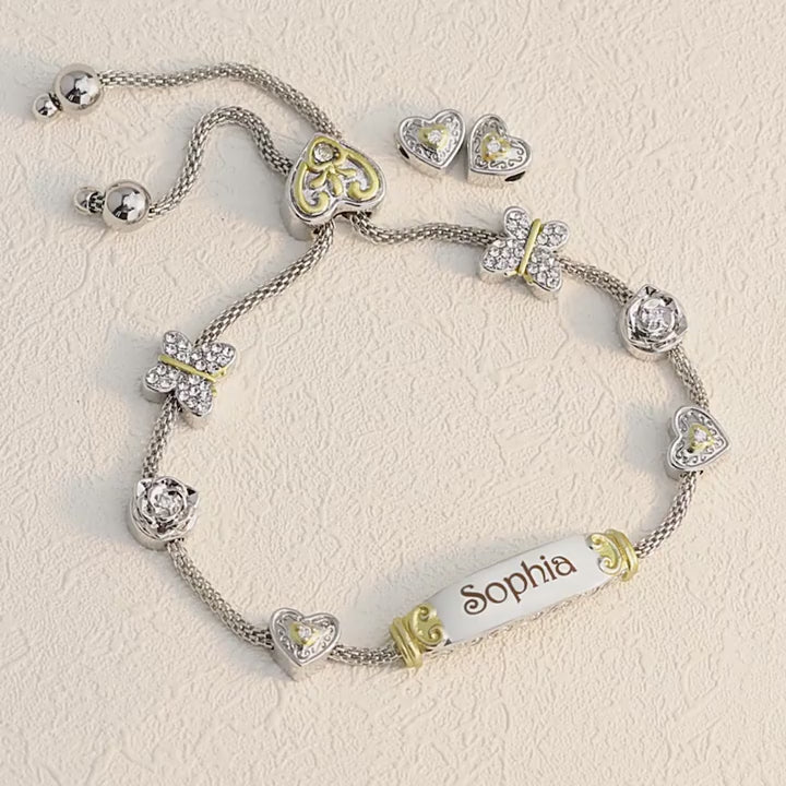 peach heart butterfly pendant fashion personality DIY engraved name beaded granddaughter bracelet