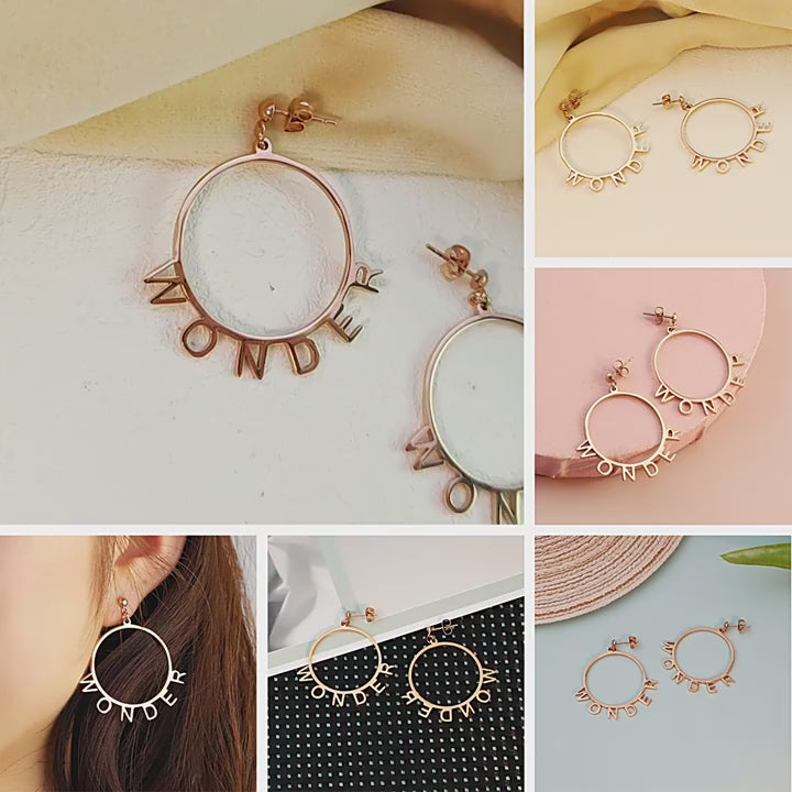 MOM  spot fashion versatile everyday letter hoop earrings niche design trend women's earrings