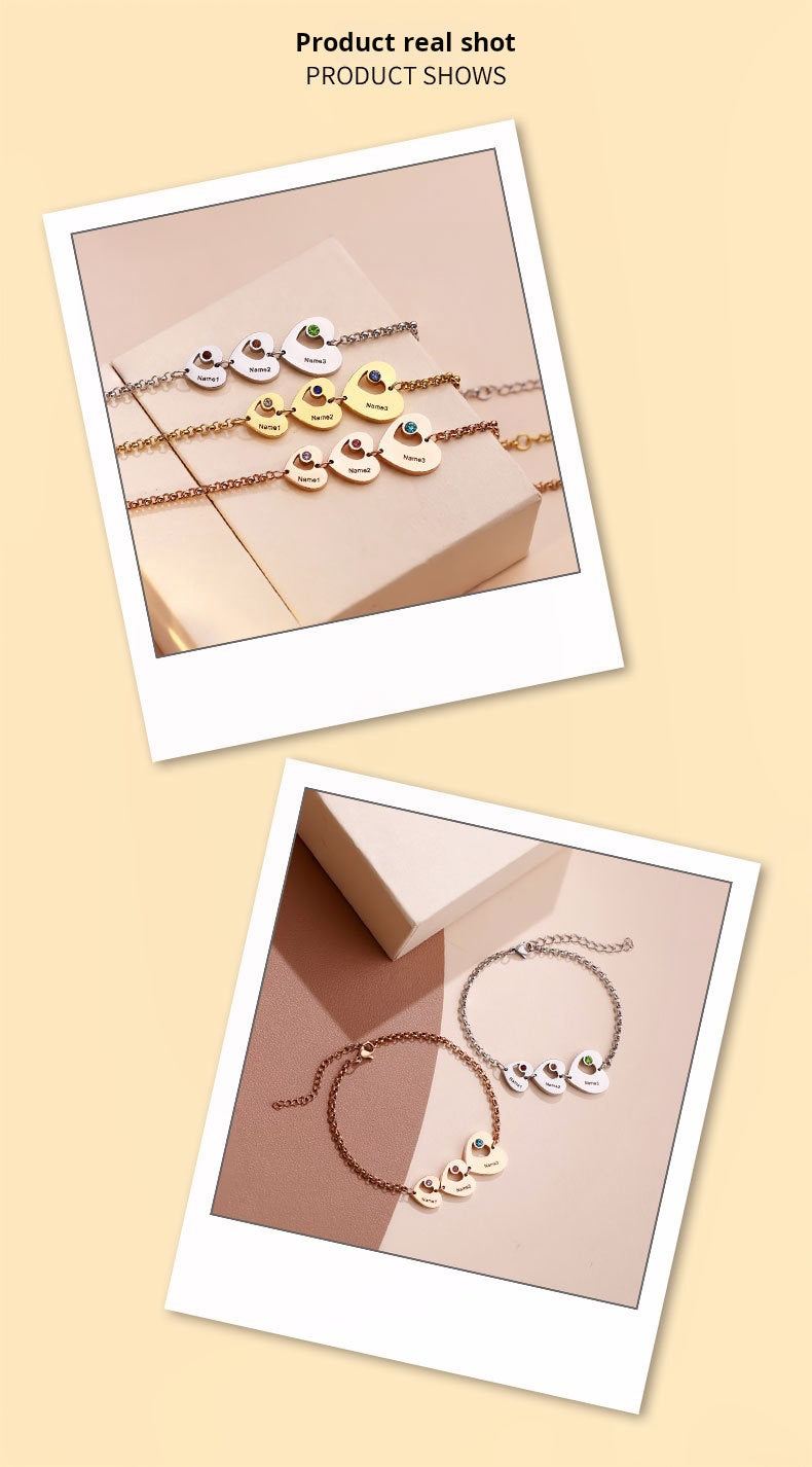 New personality bracelet for girls niche sense of luxury peach heart inlaid with diamonds DIY lettering silver bracelet jewelry